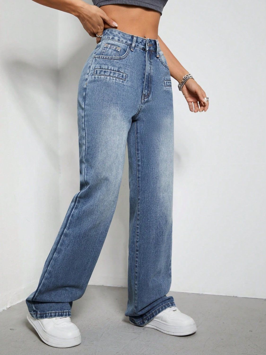 High Rise Wide Leg Jeans with Pockets